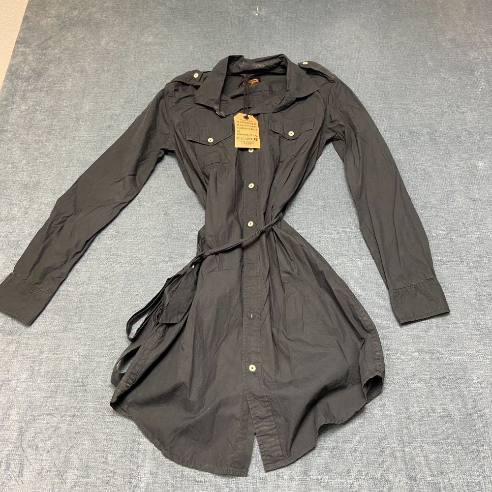 Civilianaire Officer Shirt Dress Womens S Black Utility Belted Waist Round Hem